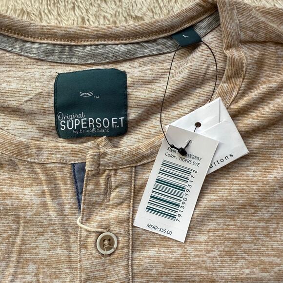 Lot of 2 nwt Bruno Milano Supersoft Henley Shirts – Gray & Eye Beige Men’s Large - Picture 4 of 9